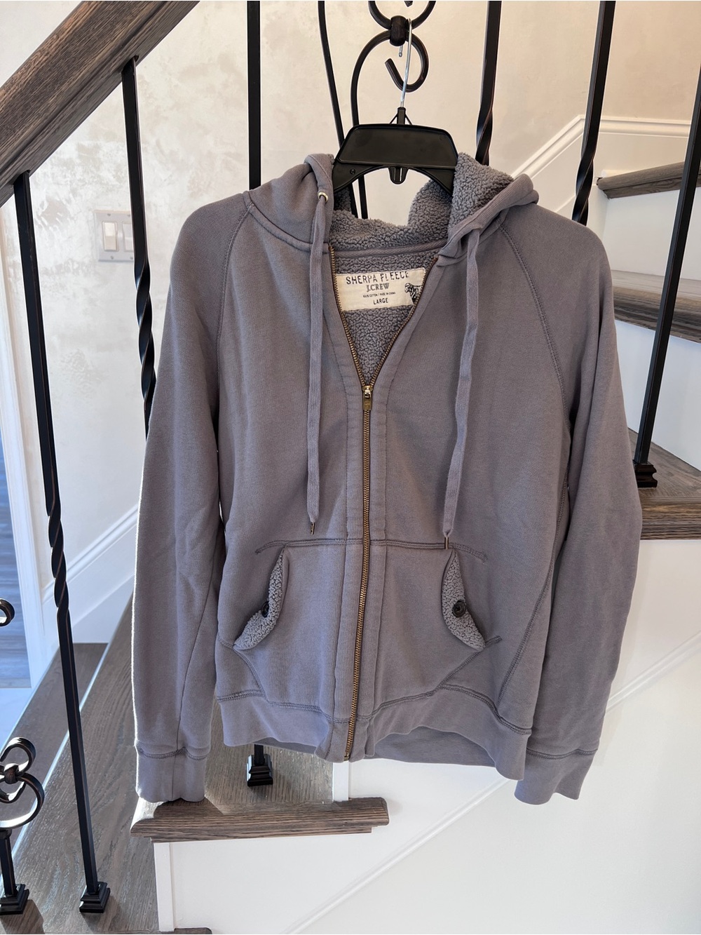 J.Crew Size L Grey Sherpa Fleece Full Zip Hoodie Jacket
